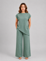 Women's Relaxed Co-Ord Set – Asymmetric Top & Wide Leg Trousers