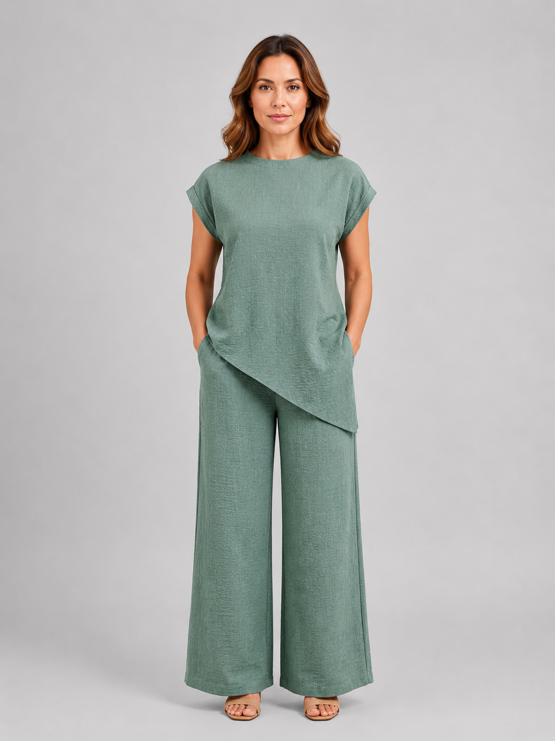 Women's Relaxed Co-Ord Set – Asymmetric Top & Wide Leg Trousers