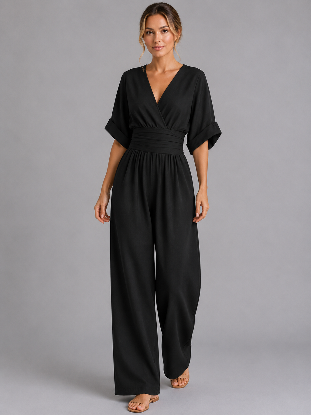 Women’s Relaxed Fit Wide-Leg Jumpsuit – Cinched Waist Style