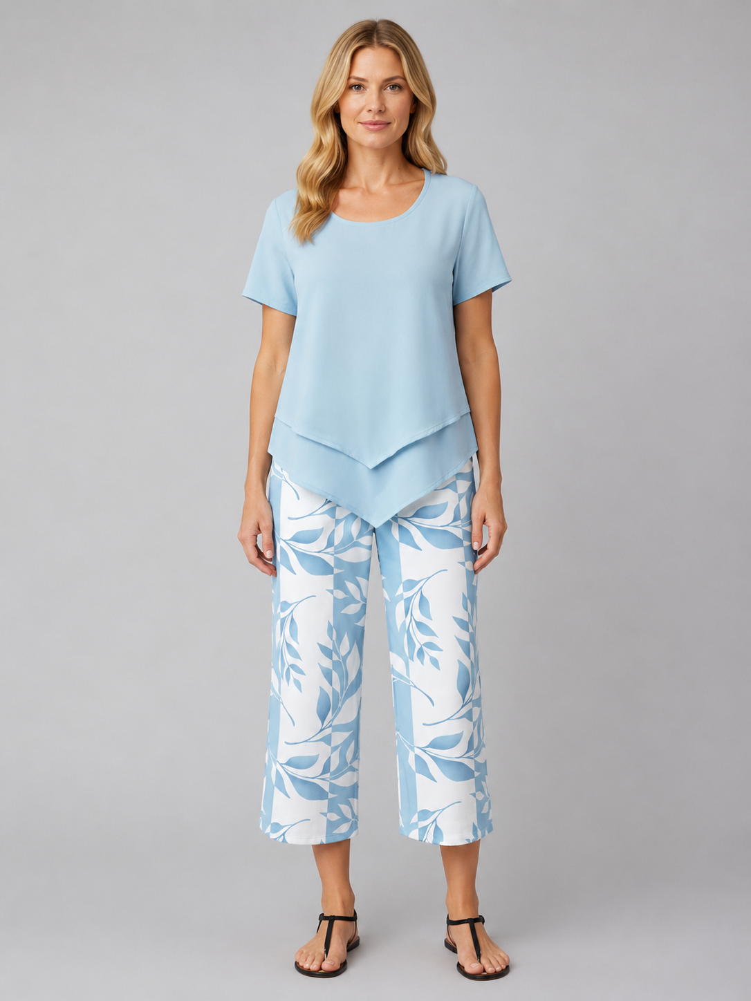 Women's Relaxed Two-Piece Set – Layered Top & Wide Leg Trousers