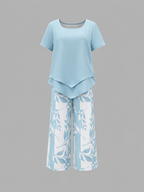 Women's Relaxed Two-Piece Set – Layered Top & Wide Leg Trousers