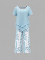 Women's Relaxed Two-Piece Set – Layered Top & Wide Leg Trousers