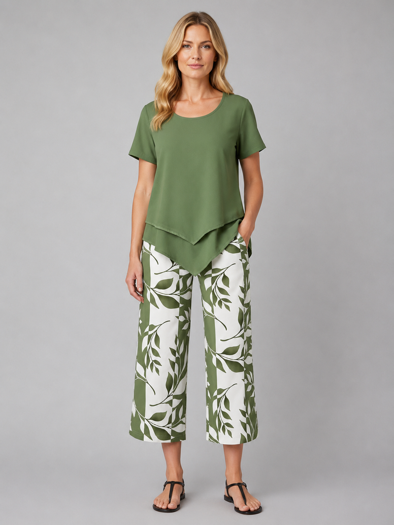 Women's Relaxed Two-Piece Set – Layered Top & Wide Leg Trousers