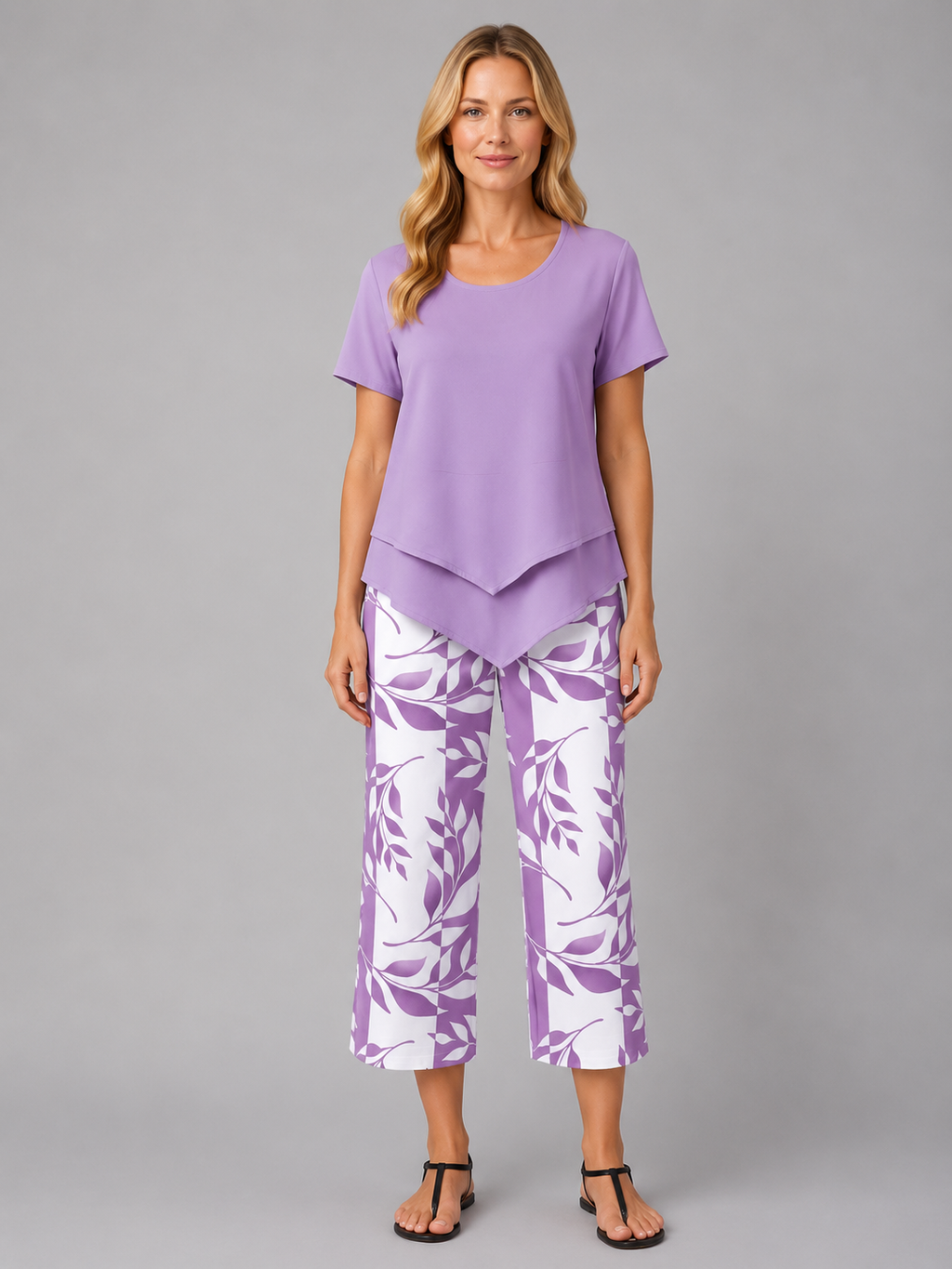 Women's Relaxed Two-Piece Set – Layered Top & Wide Leg Trousers