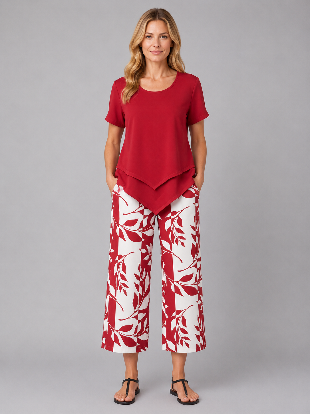 Women's Relaxed Two-Piece Set – Layered Top & Wide Leg Trousers