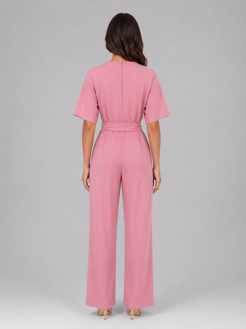 Women's Relaxed Wide Leg Jumpsuit – Tie Waist Casual Outfit