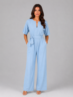 Women's Relaxed Wide Leg Jumpsuit – Tie Waist Casual Outfit