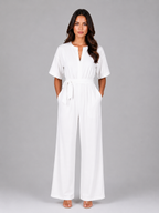 Women's Relaxed Wide Leg Jumpsuit – Tie Waist Casual Outfit