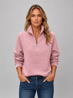 Women's Ribbed Half-Zip Pullover – Casual Knit Zip Neck Jumper