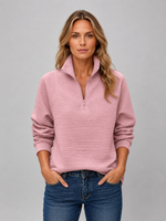 Women's Ribbed Half-Zip Pullover – Casual Knit Zip Neck Jumper