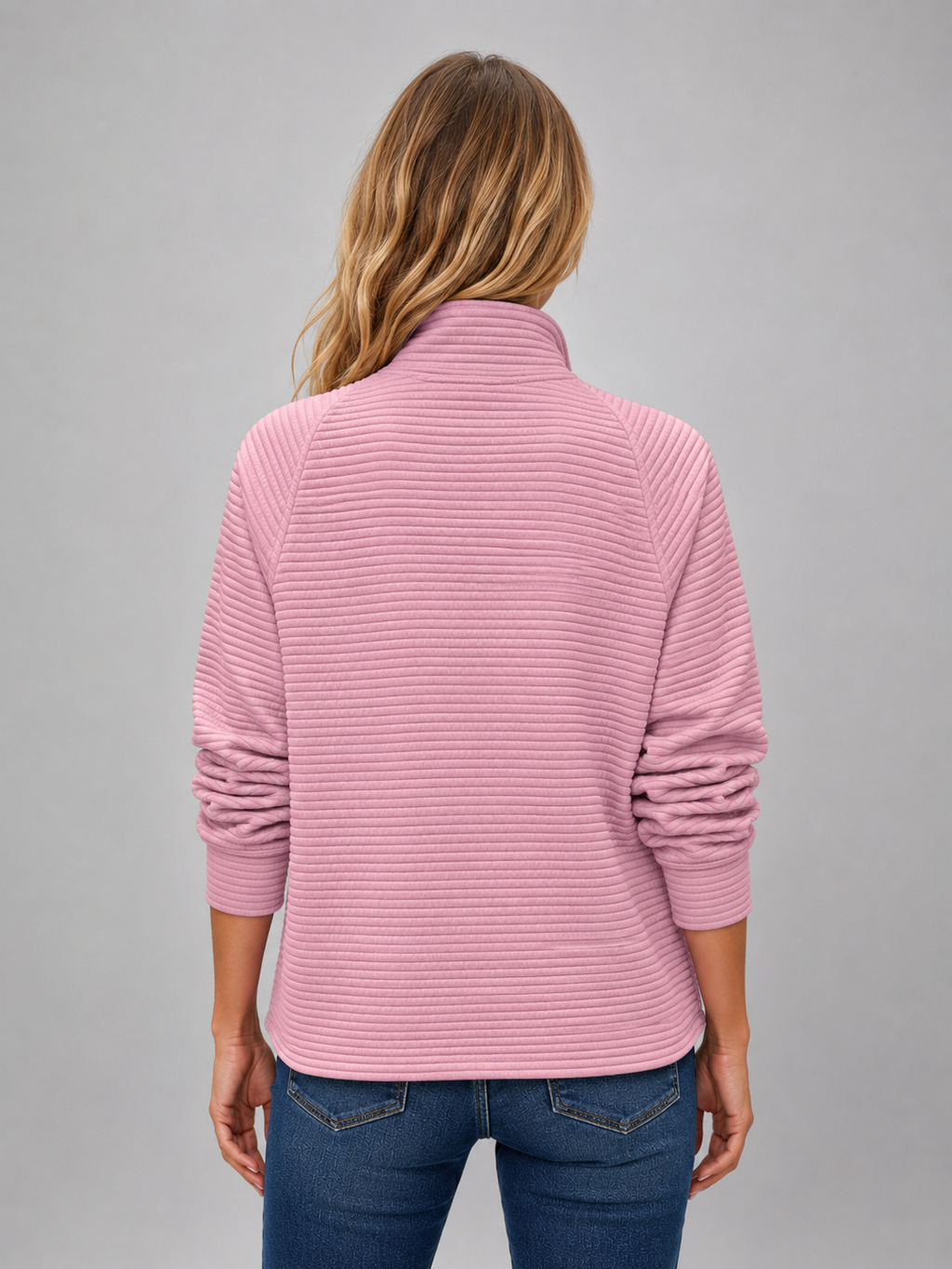 Women's Ribbed Half-Zip Pullover – Casual Knit Zip Neck Jumper