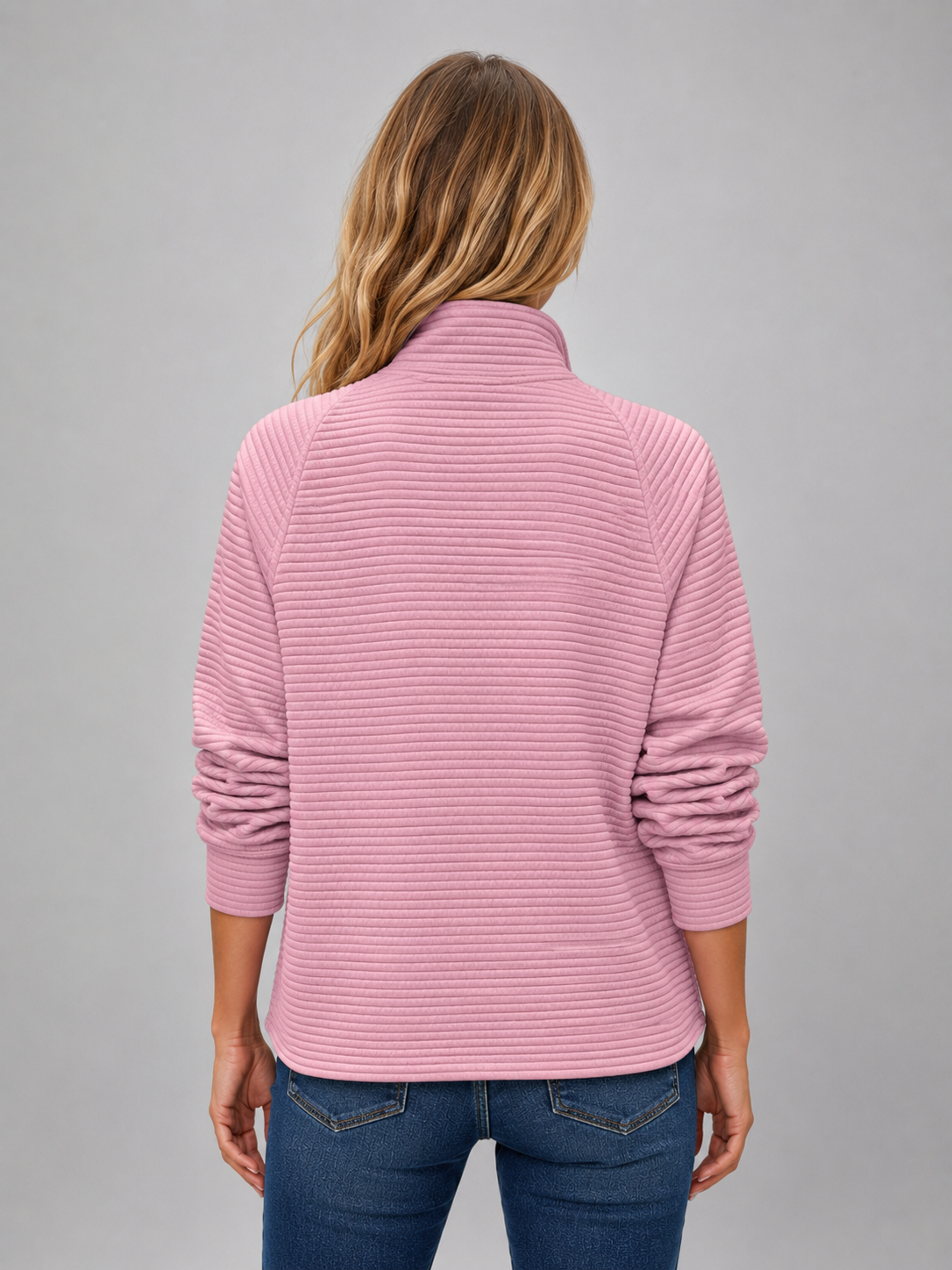 Women's Ribbed Half-Zip Pullover – Casual Knit Zip Neck Jumper