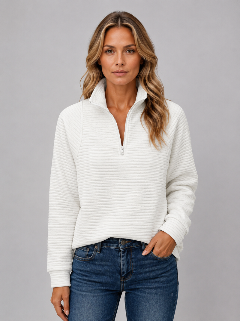 Women's Ribbed Half-Zip Pullover – Casual Knit Zip Neck Jumper