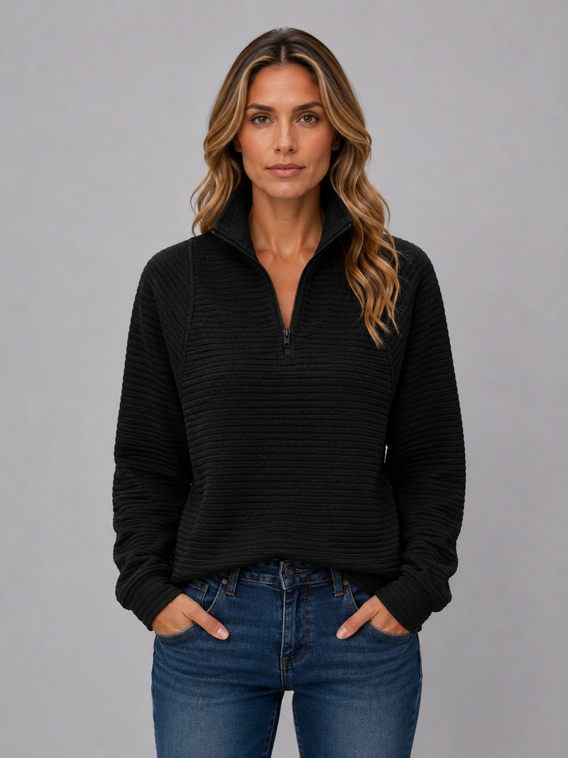 Women's Ribbed Half-Zip Pullover – Casual Knit Zip Neck Jumper