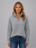 Women's Ribbed Half-Zip Pullover – Casual Knit Zip Neck Jumper