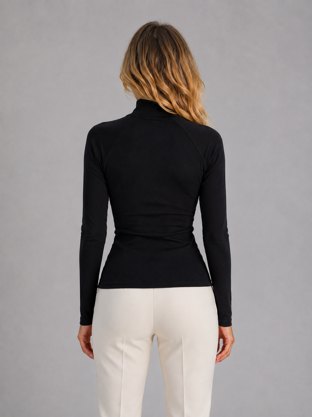 Women's Ribbed Half Zip Top – High Neck Long Sleeve