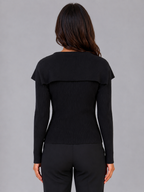 Women’s Ribbed Knit Cardigan – Gold Button Cape Collar Jumper
