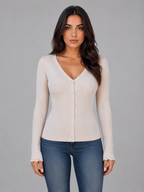 Women’s Ribbed Knit Cardigan – V-Neck Button Up Jumper