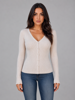 Women’s Ribbed Knit Cardigan – V-Neck Button Up Jumper