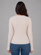 Women’s Ribbed Knit Cardigan – V-Neck Button Up Jumper