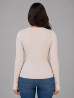 Women’s Ribbed Knit Cardigan – V-Neck Button Up Jumper