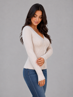 Women’s Ribbed Knit Cardigan – V-Neck Button Up Jumper