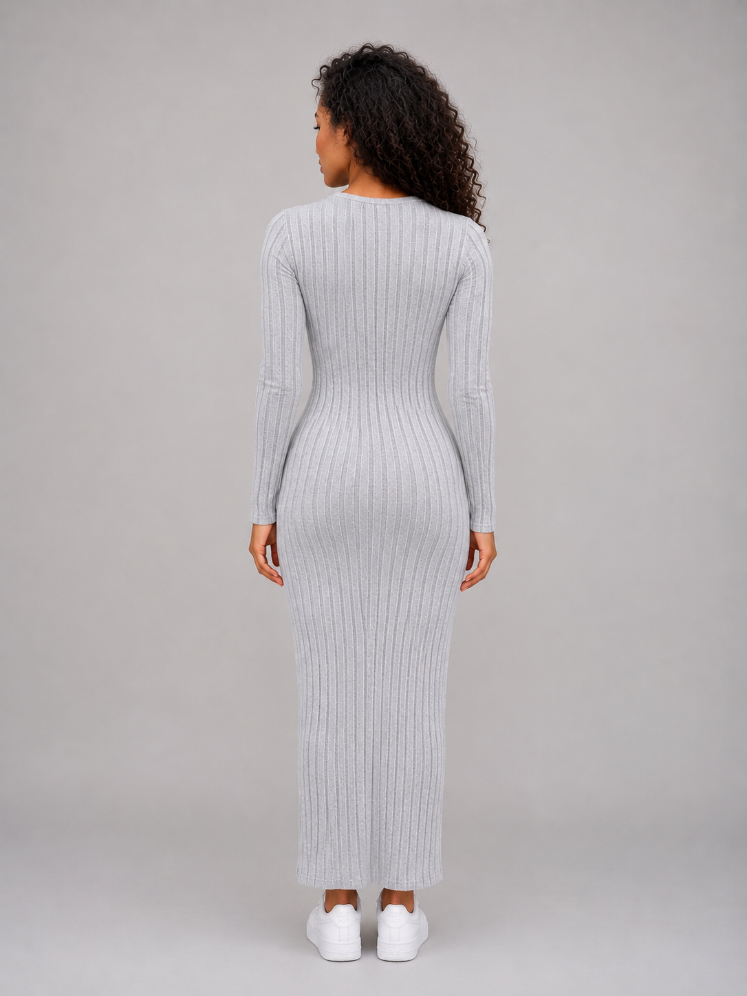 Women’s Ribbed Knit Maxi Dress – Long Sleeve Bodycon Style