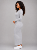 Women’s Ribbed Knit Maxi Dress – Long Sleeve Bodycon Style