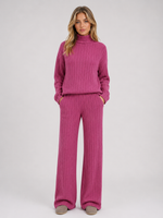 Women's Ribbed Knitted Lounge Set – Roll Neck Jumper & Wide Leg Trousers