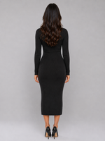 Women’s Ribbed Knitted Midi Dress – Slim Fit Button Front