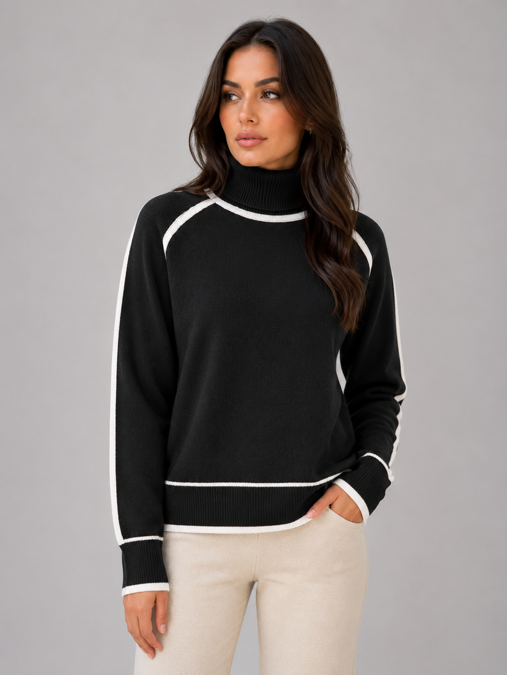 Women’s Roll Neck Jumper – Soft Relaxed Knit Top
