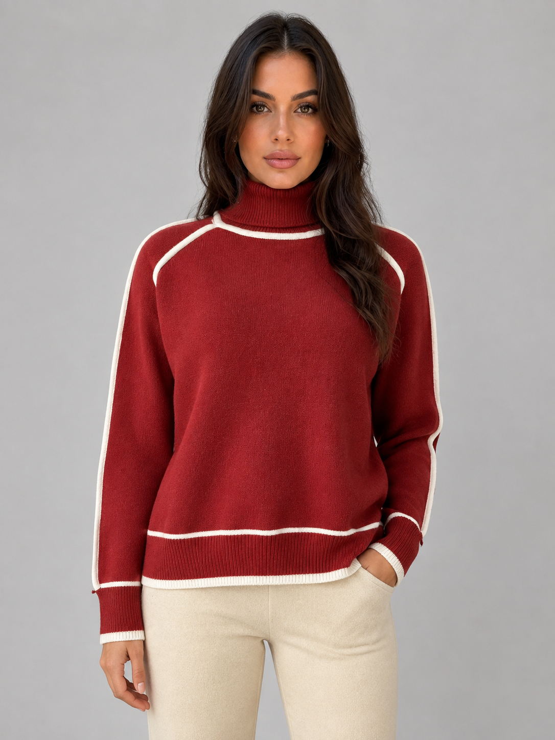 Women’s Roll Neck Jumper – Soft Relaxed Knit Top