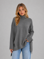 Women's Roll Neck Oversized Jumper – Soft Knit Longline Sweater
