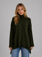 Women's Roll Neck Oversized Jumper – Soft Knit Longline Sweater