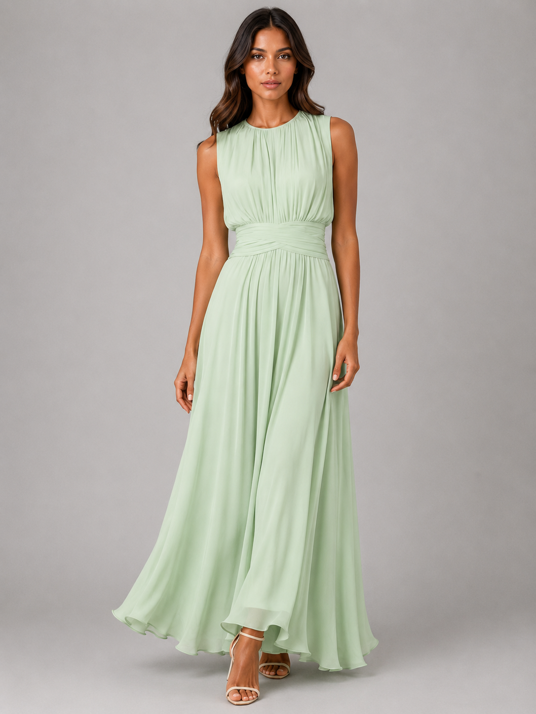 Women's Ruched Chiffon Maxi Dress – Flowing Silhouette – Montleigh