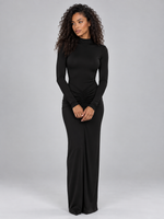 Women’s Ruched High Neck Maxi Dress – Long Sleeve Fitted Evening Gown