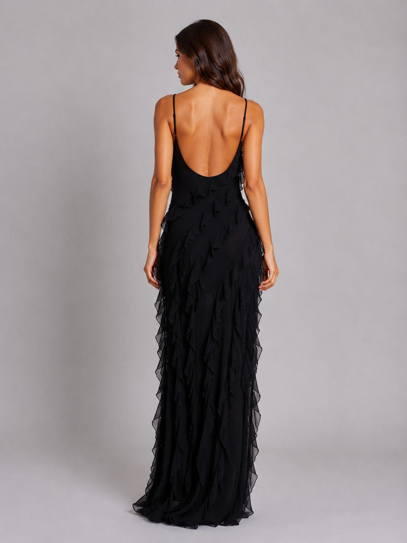 Women’s Ruffle Maxi Dress – Flowing Silhouette
