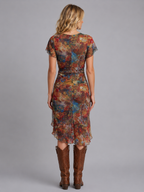 Women’s Ruffle Sleeve Midi Dress – Ruched Side Split Boho Style