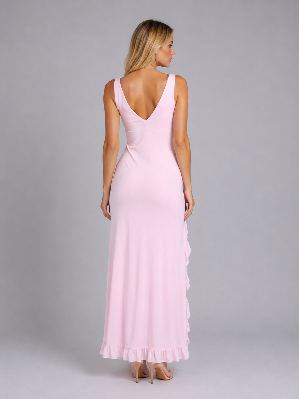 Women's Ruffle Split Maxi Dress – Figure Skimming Fit
