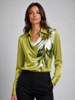 Women’s Satin-Feel Drape Blouse – Elegant Fluid Silhouette