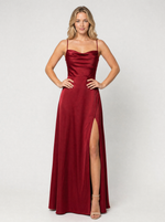 Women’s Satin Feel Cowl Neck Maxi Dress – Side Split Style