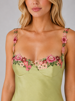 Women's Satin Feel Floral Embroidered Maxi Dress – Sculpted Fit