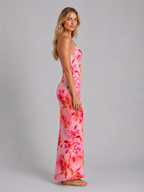 Women's Satin Feel Floral Maxi Dress – Sculpted Silhouette