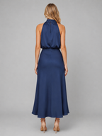Women’s Satin Feel High Neck Midi Dress – Wedding Guest