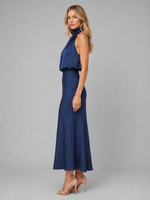 Women’s Satin Feel High Neck Midi Dress – Wedding Guest