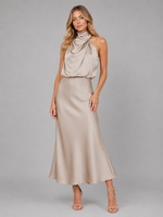 Women’s Satin Feel High Neck Midi Dress – Wedding Guest