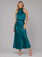 Women’s Satin Feel High Neck Midi Dress – Wedding Guest