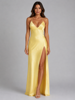 Women’s Satin Feel High Split Maxi Dress – Elegant Occasion Gown