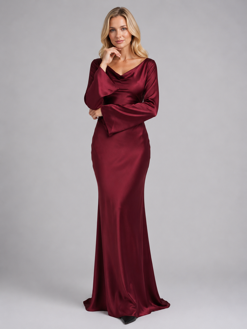rayleigh long sleeve satin maxi dress Rayleigh Long Sleeve Satin Maxi Dress - Black