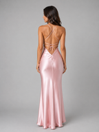 Women's Satin Feel Maxi Dress – Sculpted Fit Evening Gown